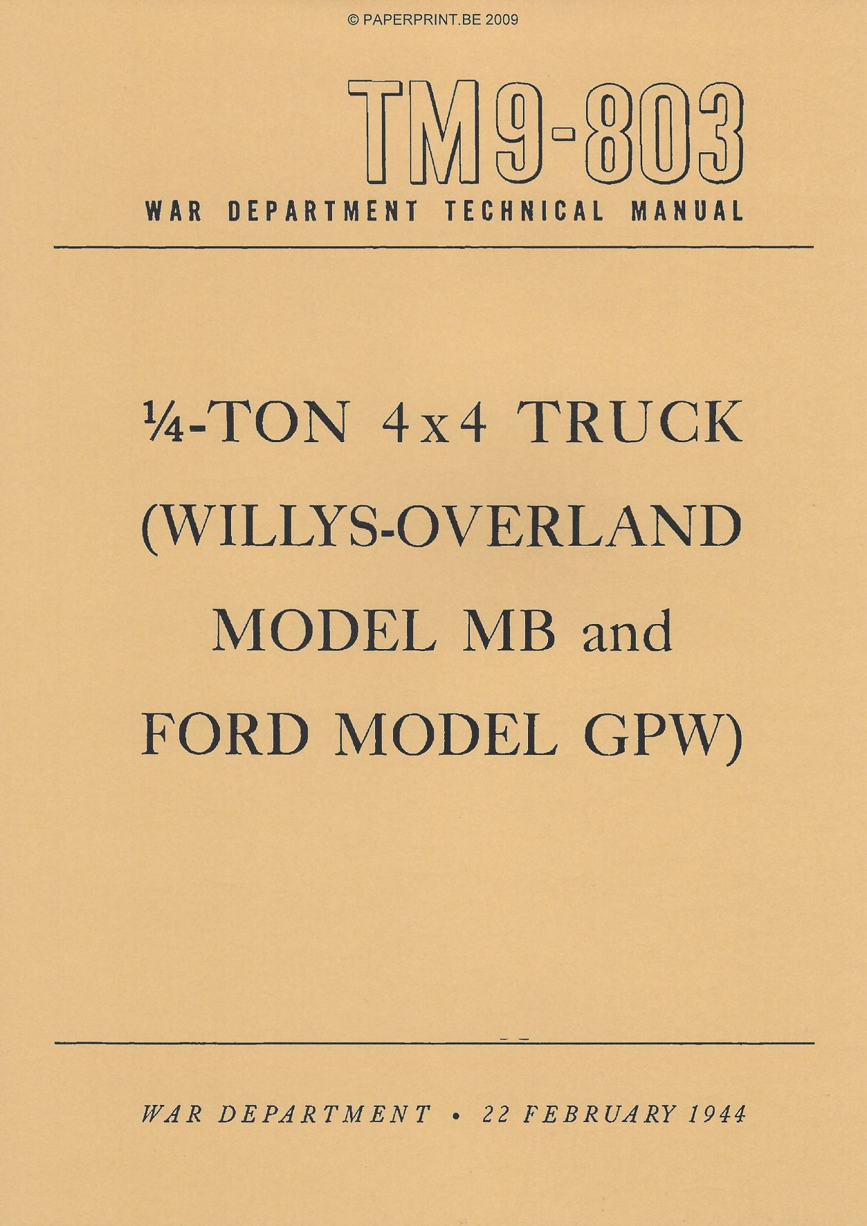 TM 9-803 US ¼ TON 4x4 TRUCK (WILLYS-OVERLAND MB AND FORD GPW)